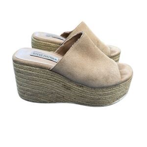 Steve Madden Women's Tan Platform Slide On Sandal Wedge Size 7